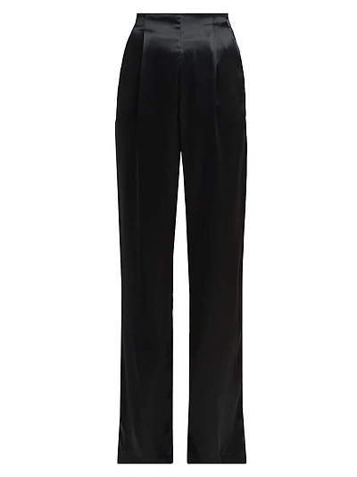 Satin High-Rise Straight-Leg Pants