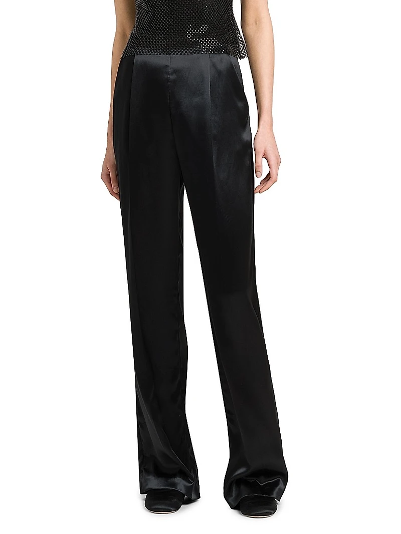 Satin High-Rise Straight-Leg Pants