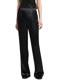 Satin High-Rise Straight-Leg Pants