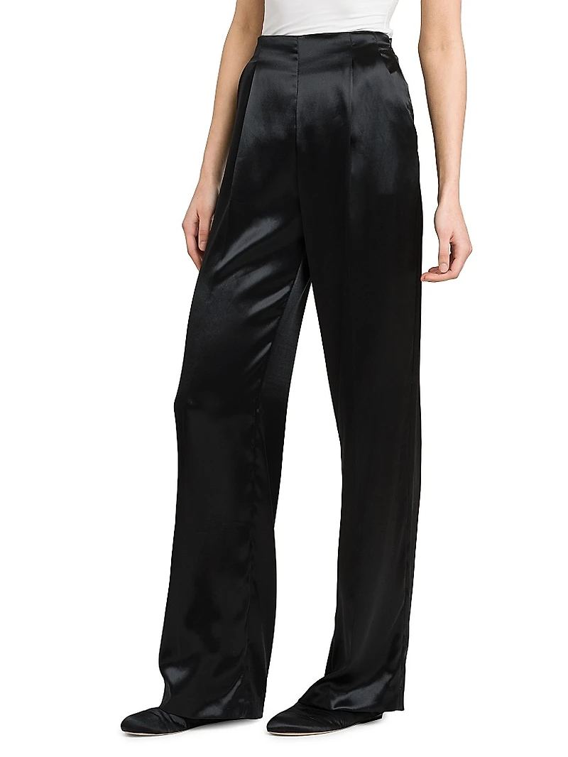 Satin High-Rise Straight-Leg Pants