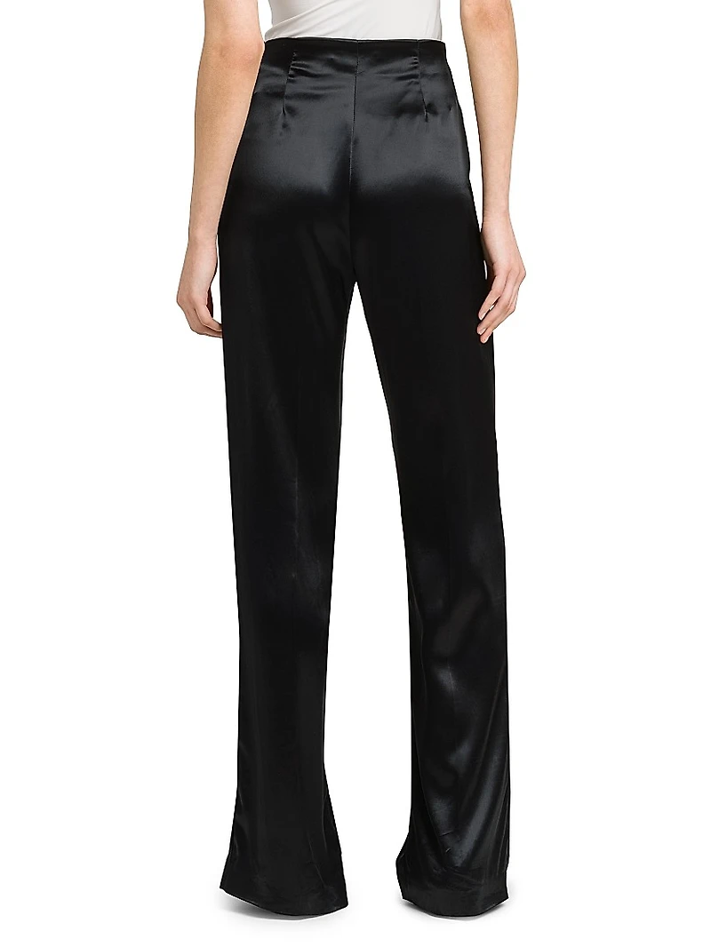 Satin High-Rise Straight-Leg Pants