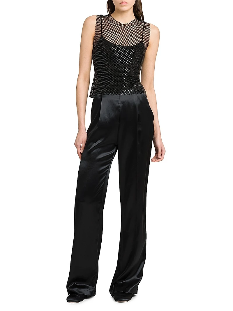 Satin High-Rise Straight-Leg Pants