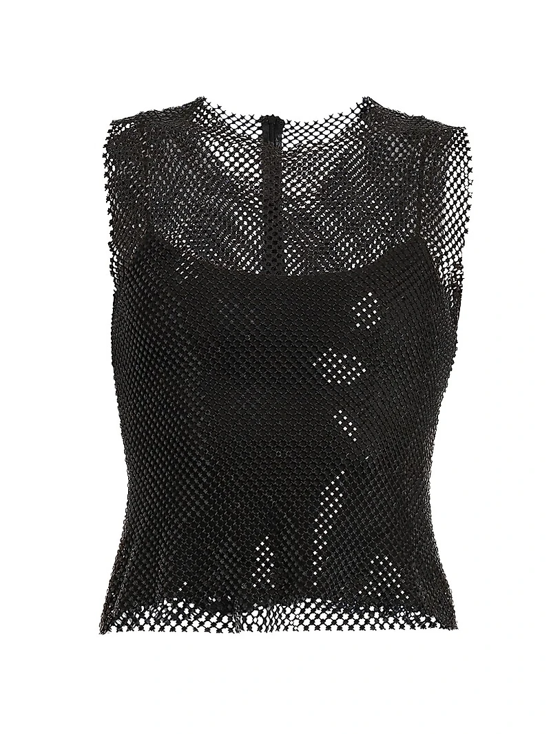 Rhinestone Mesh Round-Neck Top