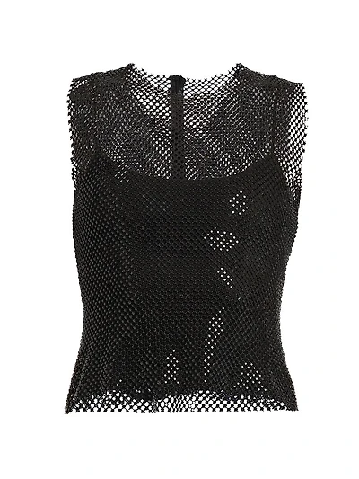 Rhinestone Mesh Round-Neck Top
