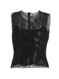 Rhinestone Mesh Round-Neck Top