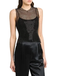 Rhinestone Mesh Round-Neck Top