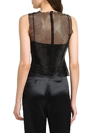 Rhinestone Mesh Round-Neck Top