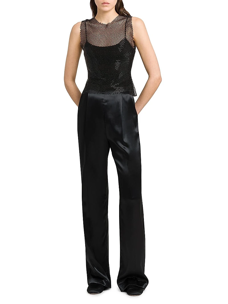 Rhinestone Mesh Round-Neck Top