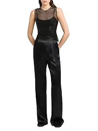 Rhinestone Mesh Round-Neck Top