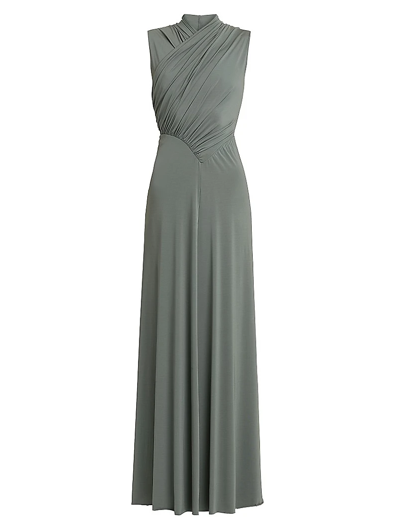Jersey-Knit Gathered Surplice Maxi Dress