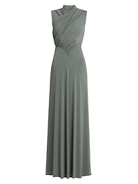Jersey-Knit Gathered Surplice Maxi Dress
