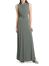 Jersey-Knit Gathered Surplice Maxi Dress