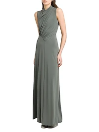 Jersey-Knit Gathered Surplice Maxi Dress