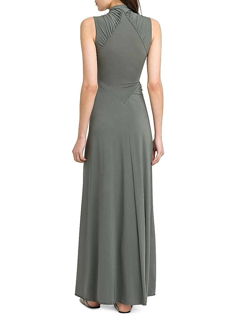 Jersey-Knit Gathered Surplice Maxi Dress