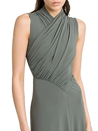 Jersey-Knit Gathered Surplice Maxi Dress