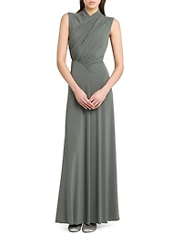 Jersey-Knit Gathered Surplice Maxi Dress