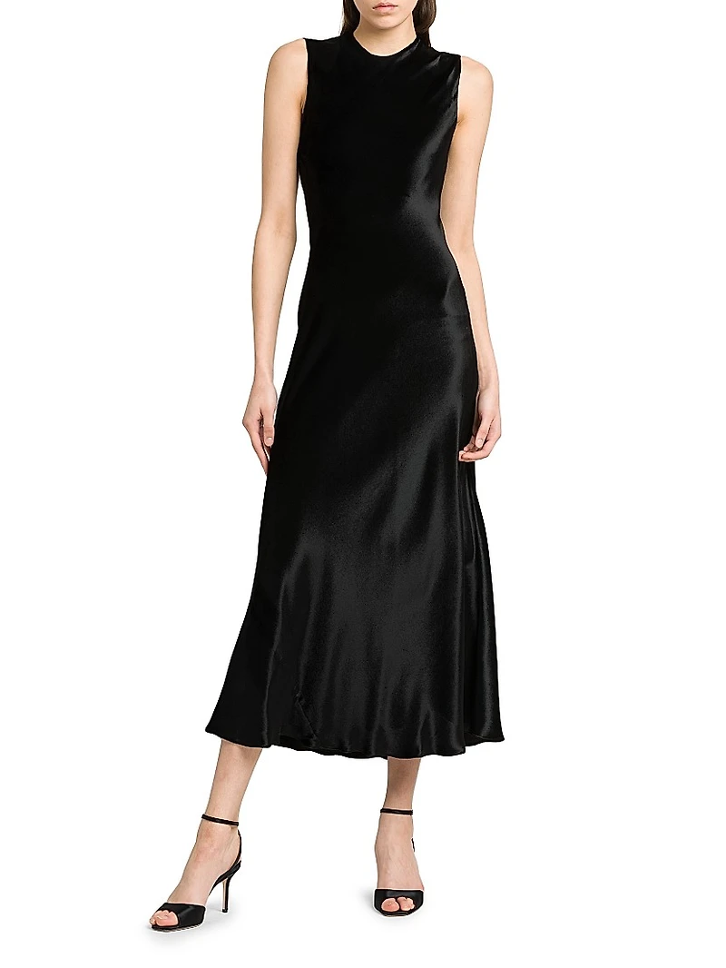 Velvet Round-Neck Midi-Dress