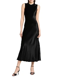 Velvet Round-Neck Midi-Dress