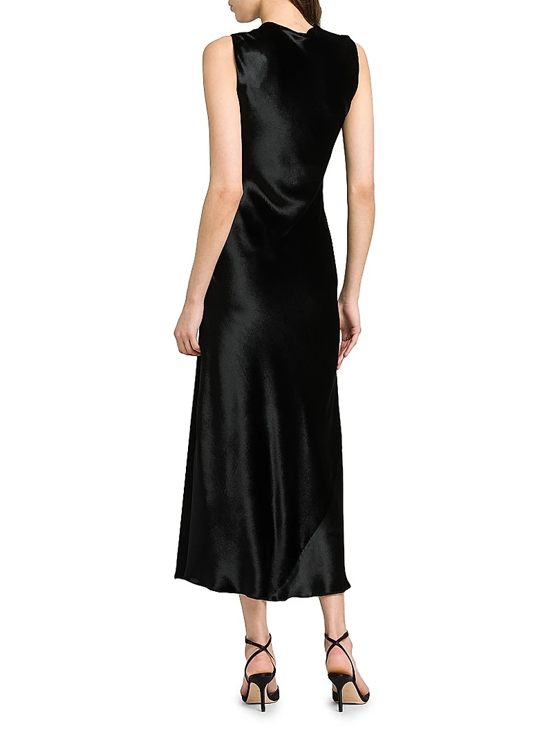 Velvet Round-Neck Midi-Dress