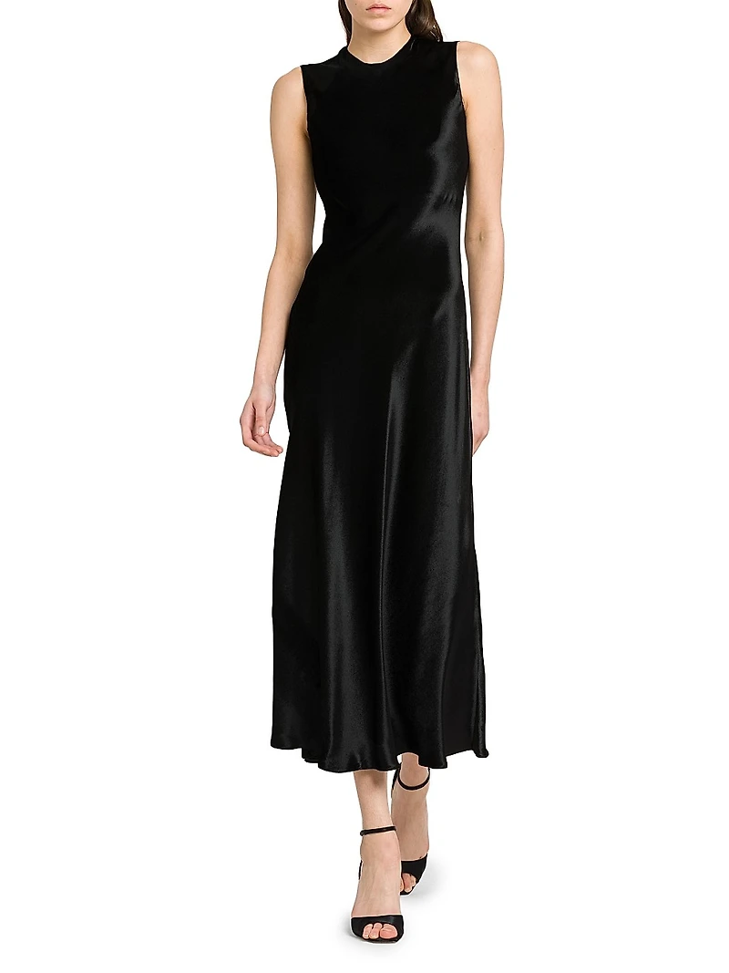 Velvet Round-Neck Midi-Dress