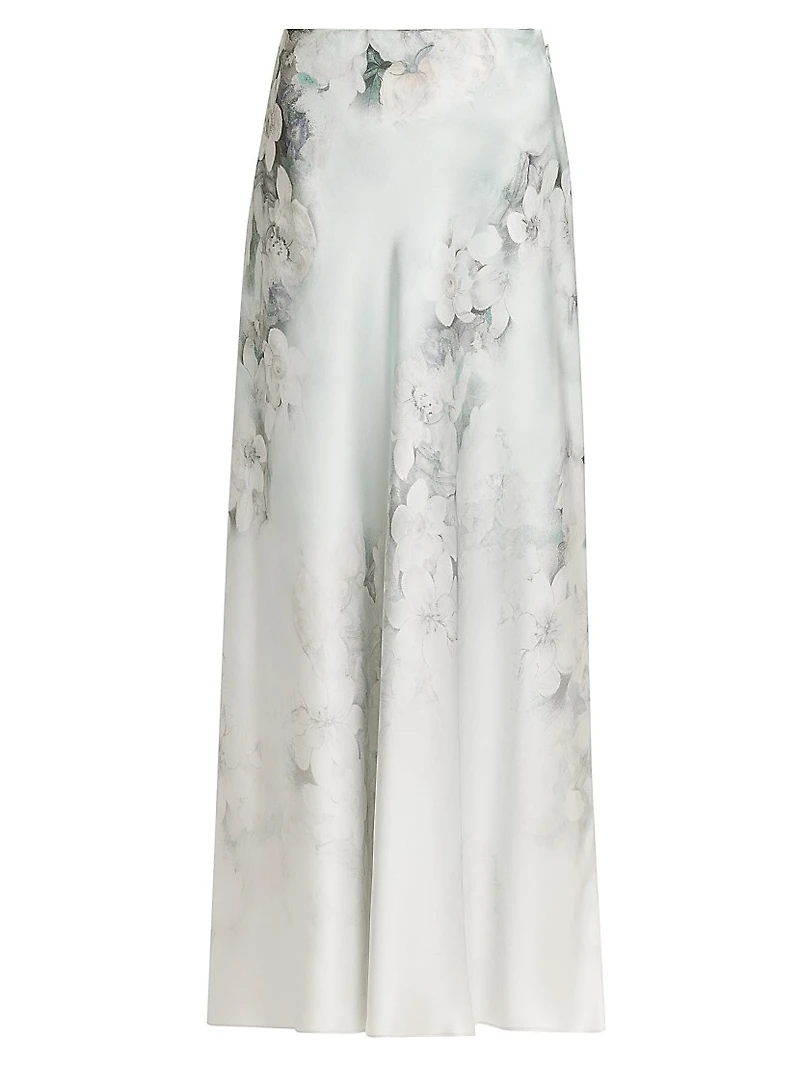 Floral Satin Midi-Skirt