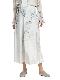 Floral Satin Midi-Skirt