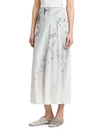 Floral Satin Midi-Skirt