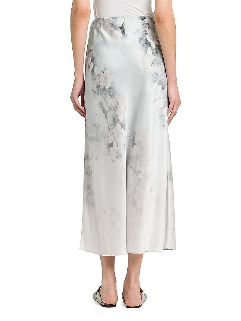 Floral Satin Midi-Skirt