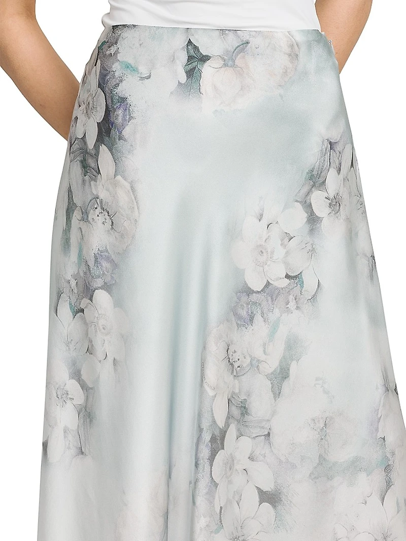Floral Satin Midi-Skirt