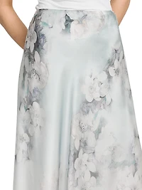 Floral Satin Midi-Skirt