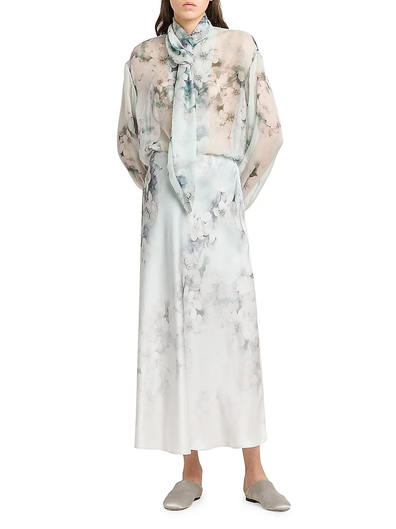 Floral Satin Midi-Skirt
