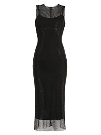 Rhinestone Mesh Round-Neck Midi-Dress