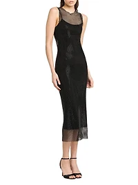 Rhinestone Mesh Round-Neck Midi-Dress