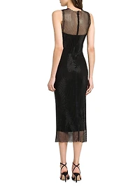 Rhinestone Mesh Round-Neck Midi-Dress