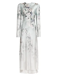 Floral Satin Long-Sleeve Maxi Dress