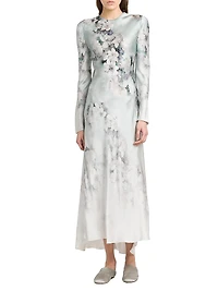 Floral Satin Long-Sleeve Maxi Dress