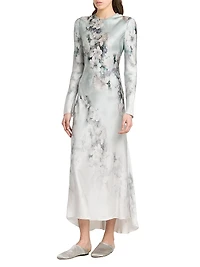 Floral Satin Long-Sleeve Maxi Dress