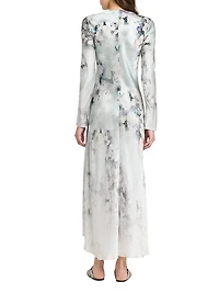 Floral Satin Long-Sleeve Maxi Dress