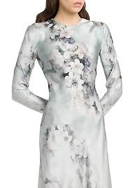 Floral Satin Long-Sleeve Maxi Dress