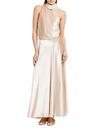 Velvet Draped One-Shoulder Dress