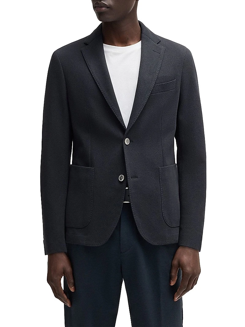 Slim-Fit Blazer Micro-Patterned Cotton