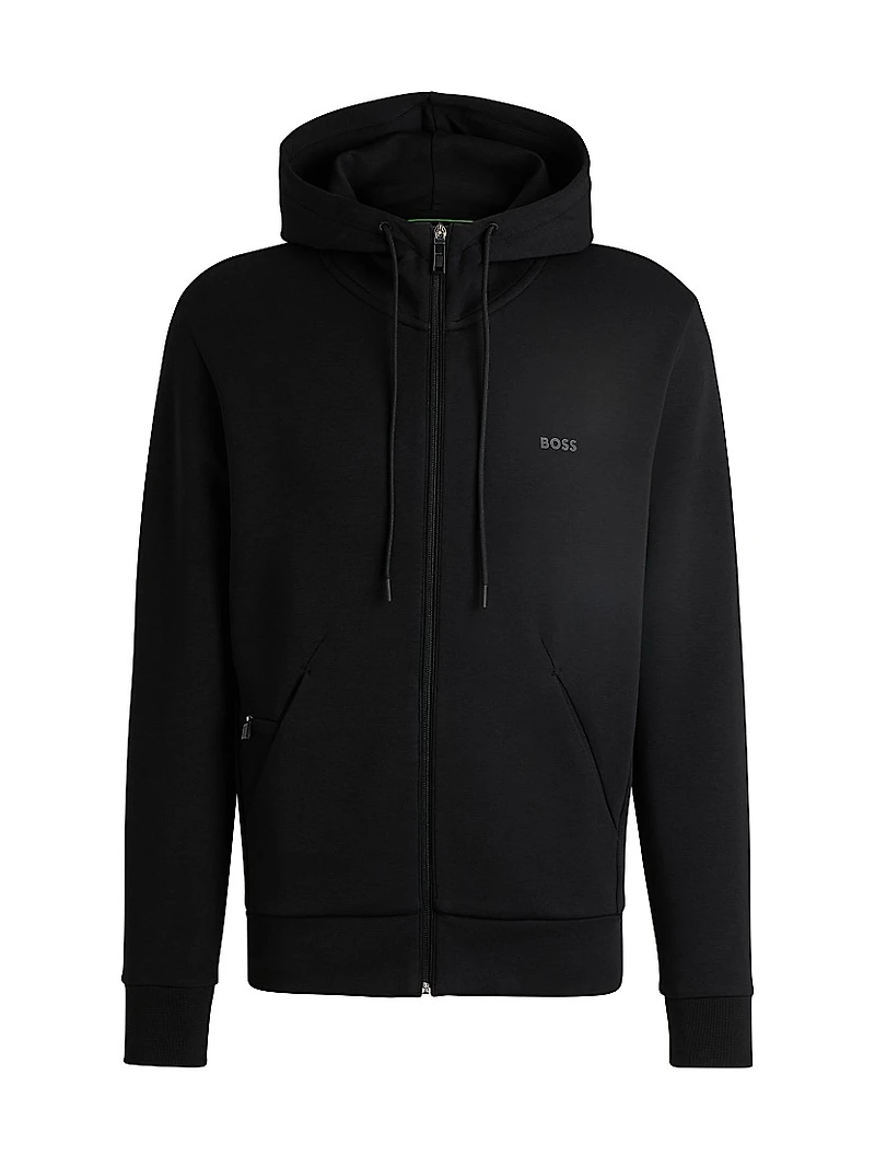 Stretch-Cotton Zip-Up Hoodie with Logo Print