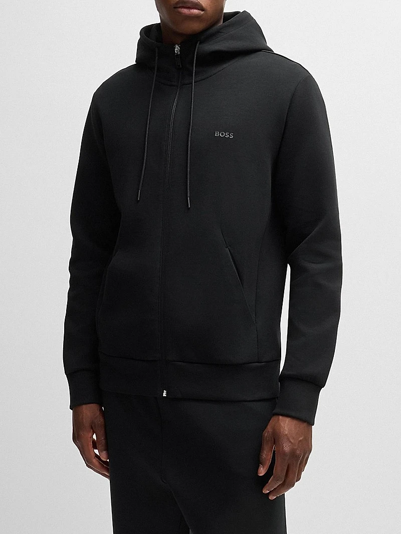 Stretch-Cotton Zip-Up Hoodie with Logo Print
