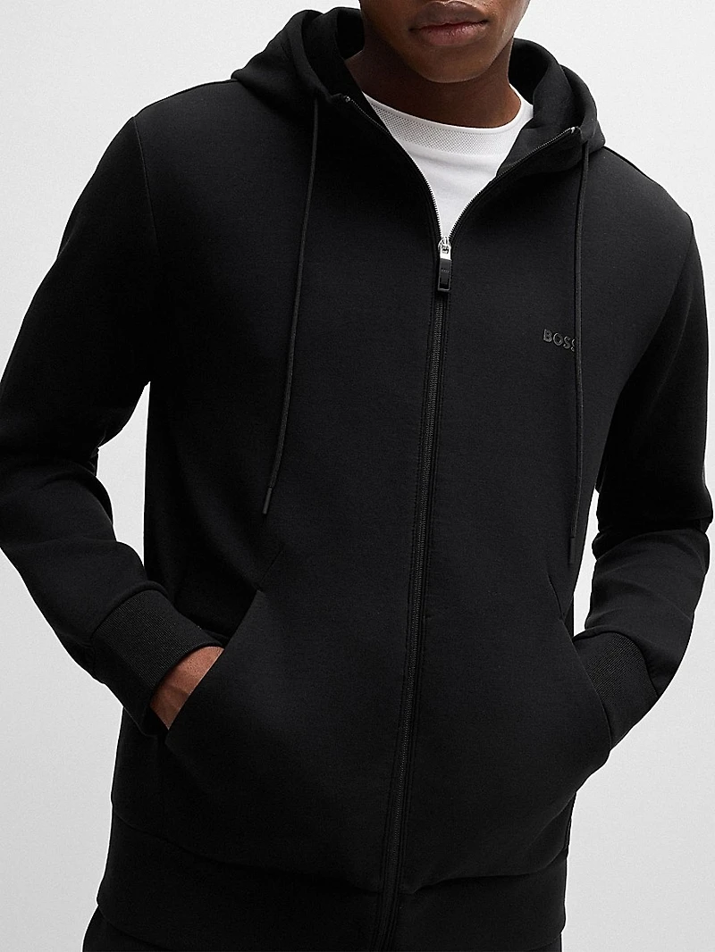 Stretch-Cotton Zip-Up Hoodie with Logo Print