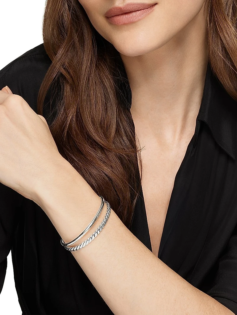 DY Mercer Two Row Cuff Bracelet Sterling Silver, 8MM