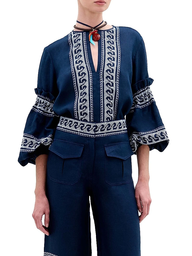 Lucaya Embroidered Linen Blouse