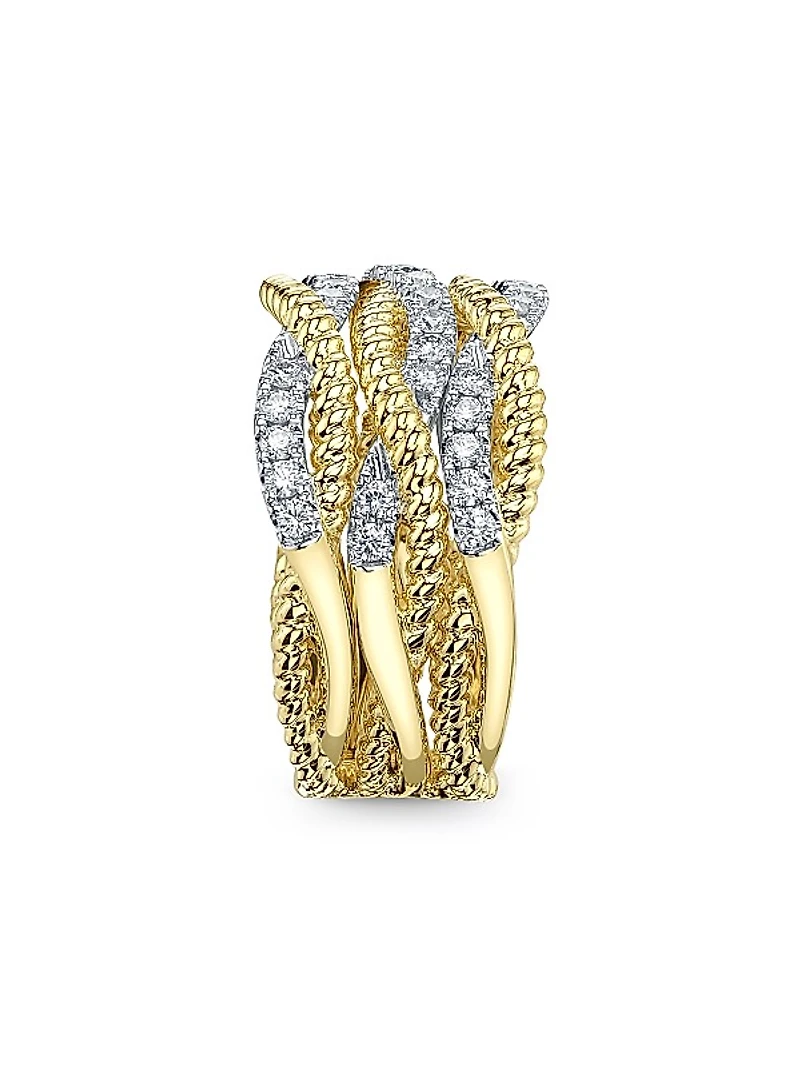 Kate Two-Tone 14K Gold & 0.62 TCW Diamond Multi-Band Ring