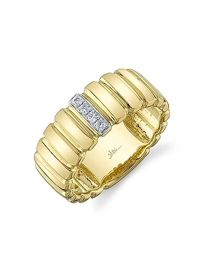 Kate 14K Yellow Gold & 0.07 TCW Diamond Fluted Band