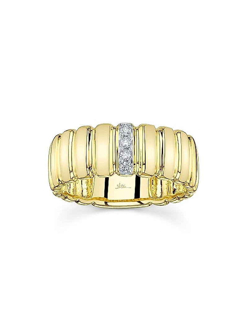 Kate 14K Yellow Gold & 0.07 TCW Diamond Fluted Band