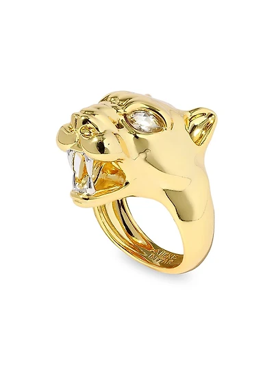 Two-Tone & Glass Crystal Panther Head Ring